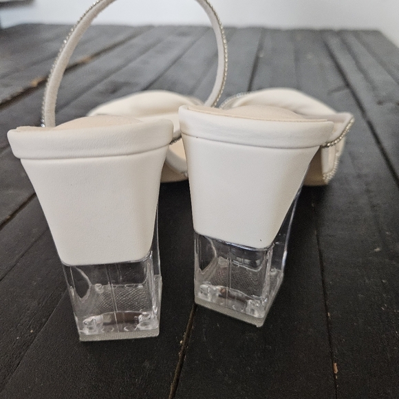 Elegant White Women's Heels with Rhinestone Straps Women's 11 Fancy Square Toe - Picture 7 of 11